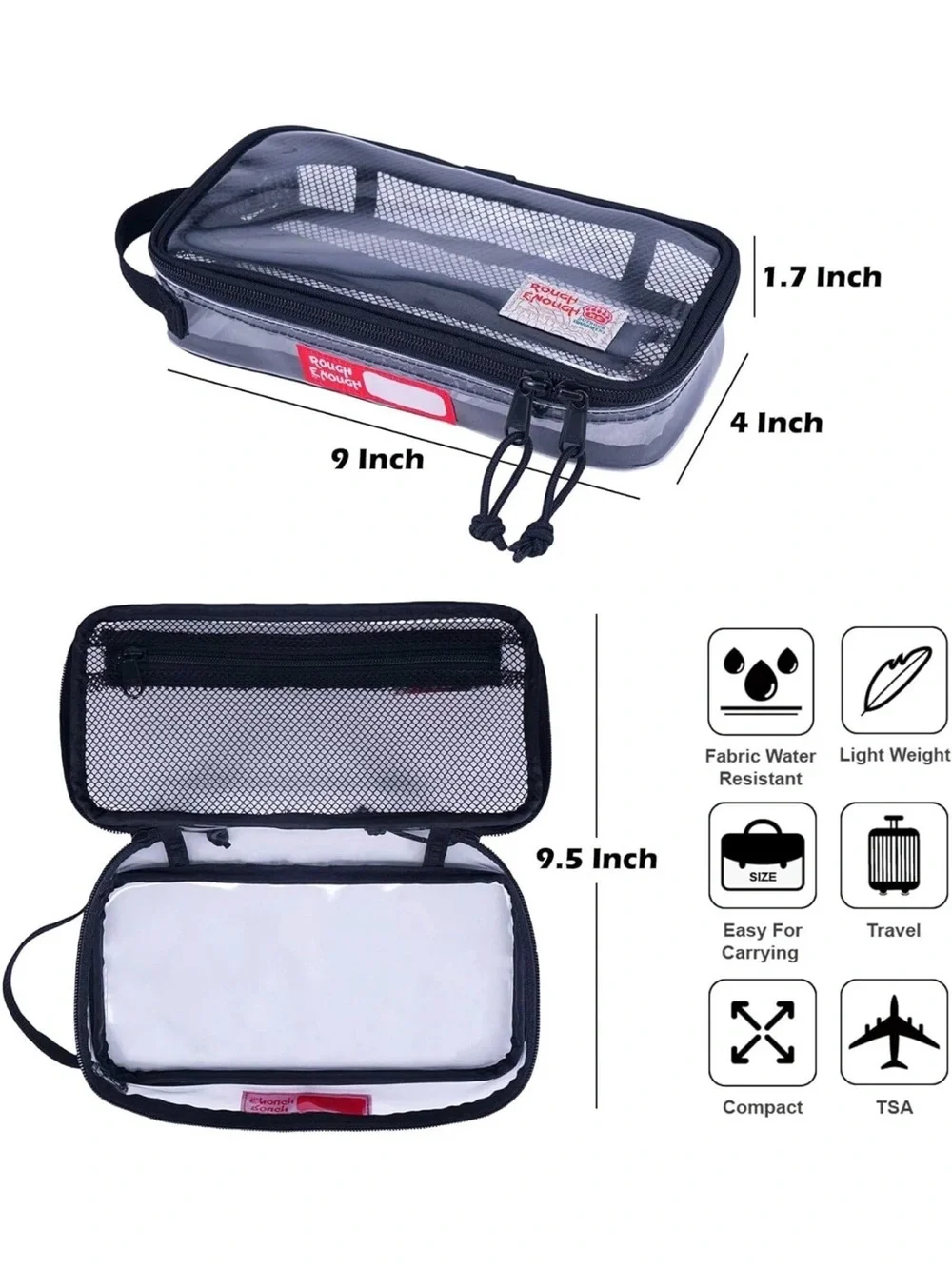 ROUGH ENOUGH TSA Approved Toiletry Bag clear travel